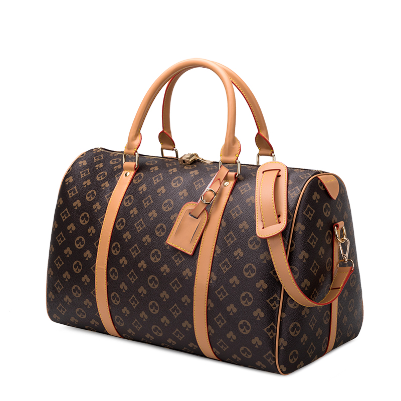 Bolsas de viaje de cuero a prueba de agua para mujeres, deportivas y de gimnasio, con diseño de cuadros de marcas famosas