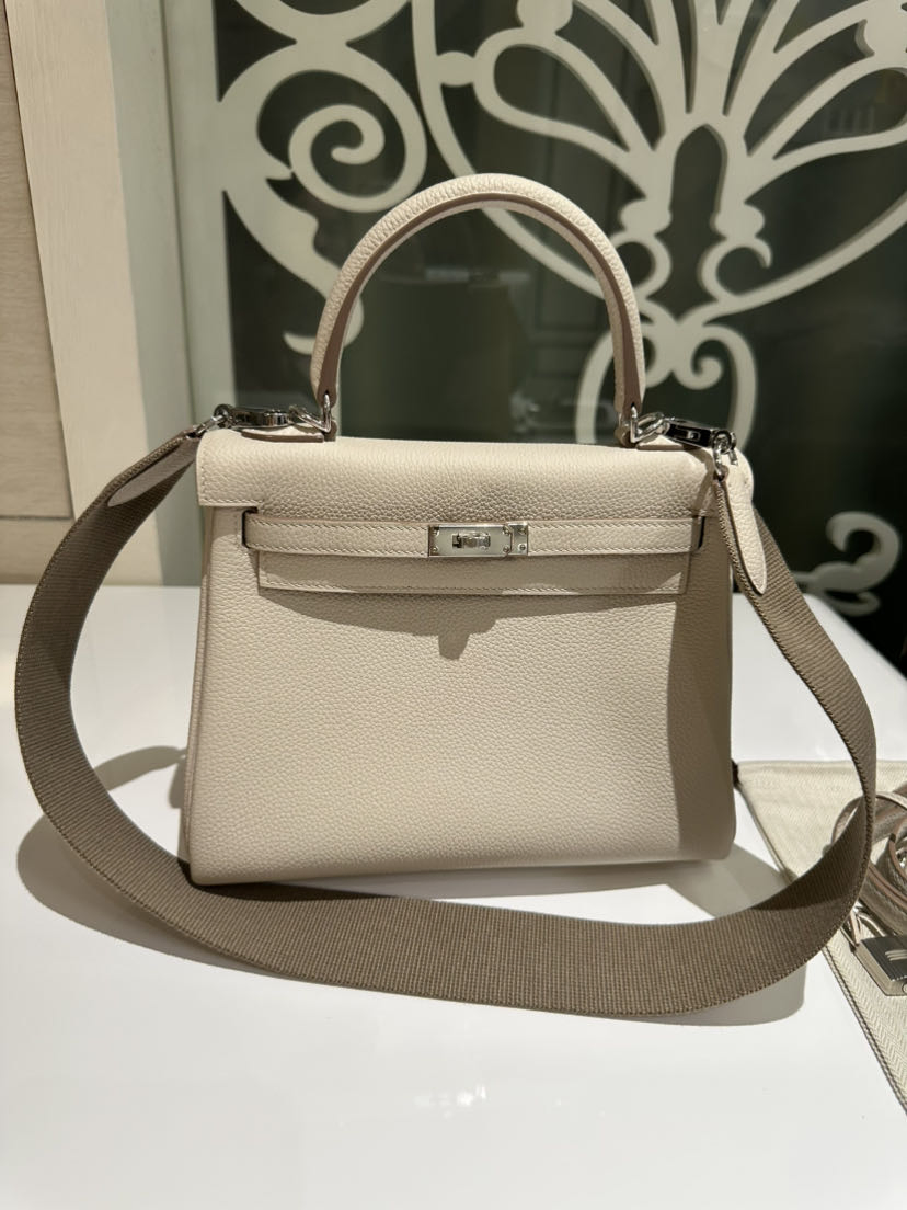 Bolsos de lujo de diseñadora para mujeres Ky 25cm 8L bolsa de cuero Togo blanca glaciar