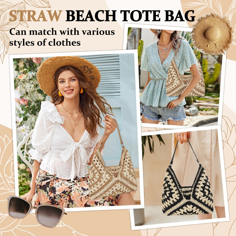 Bolso de playa de paja hobo vintage y elegante para aventuras de verano en la playa