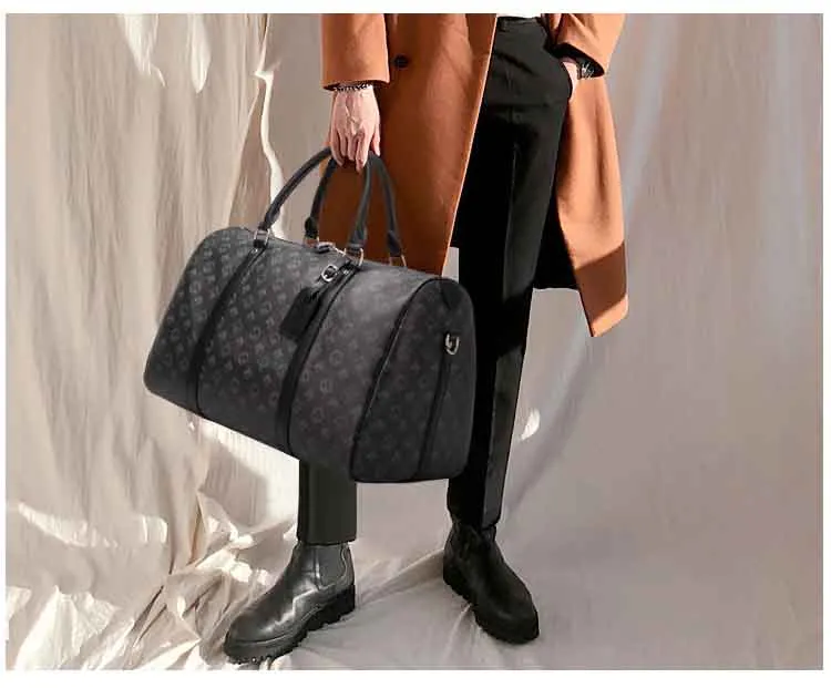Bolsas de viaje de cuero a prueba de agua para mujeres, deportivas y de gimnasio, con diseño de cuadros de marcas famosas