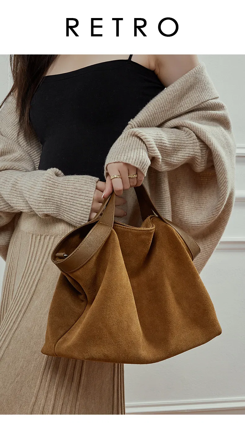 Bolso hobo de ante de mujer, gran capacidad, tote holgado con asas anchas para uso diario casual y oficina