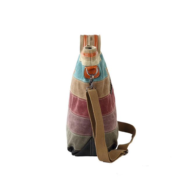 Bolso tote hobo de lienzo colorido a rayas para mujeres y niñas