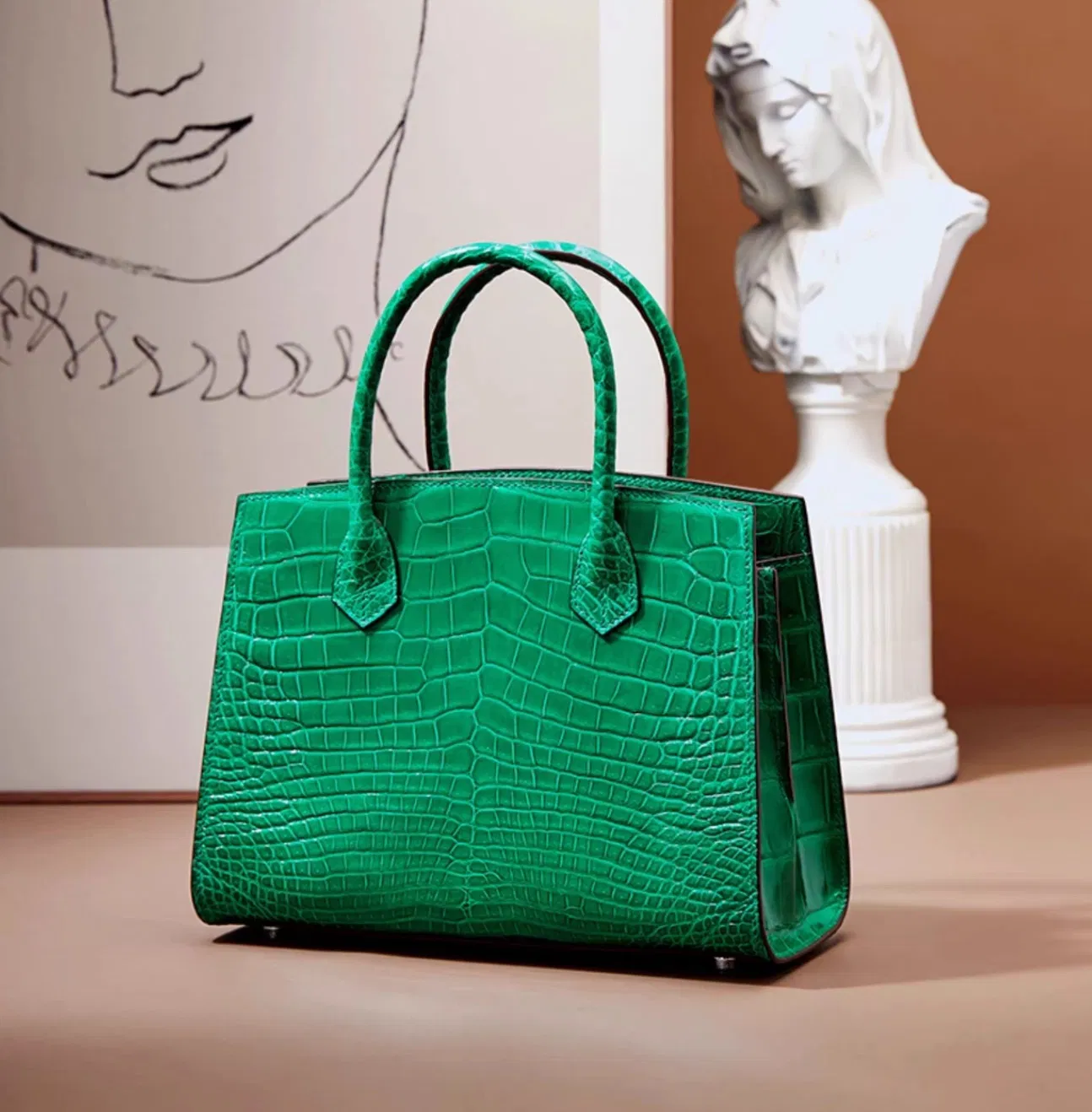 Bolso de mano de lujo personalizado para mujer, diseñado como tote, de cuero PU con estampado de cocodrilo, con asas superiores dobles