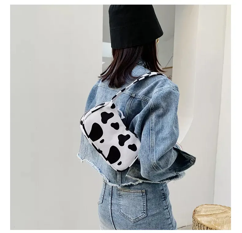 Bolso de lona para chicas, bandolera nueva retro con estampado de vaca cebra, bolso personalizado para mujeres, bolso lindo para mujeres