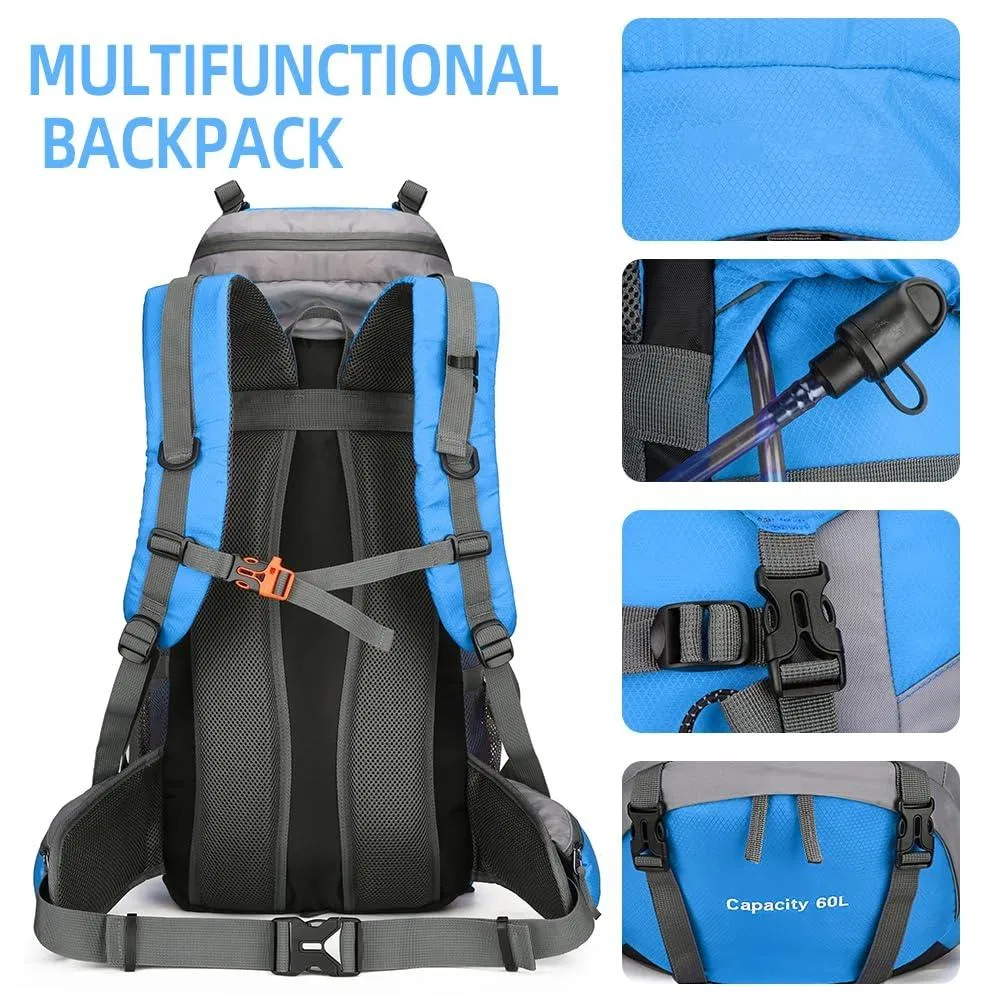 Mochila de senderismo impermeable 60L para hombres y mujeres