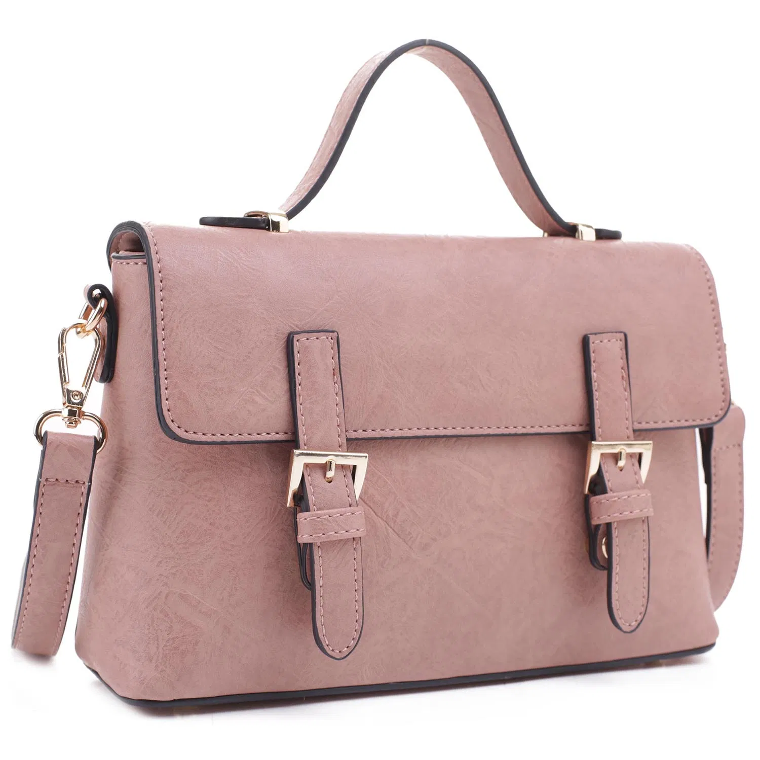 Bolso cruzado de mensajero de cuero vegano con hebilla y solapa a la moda