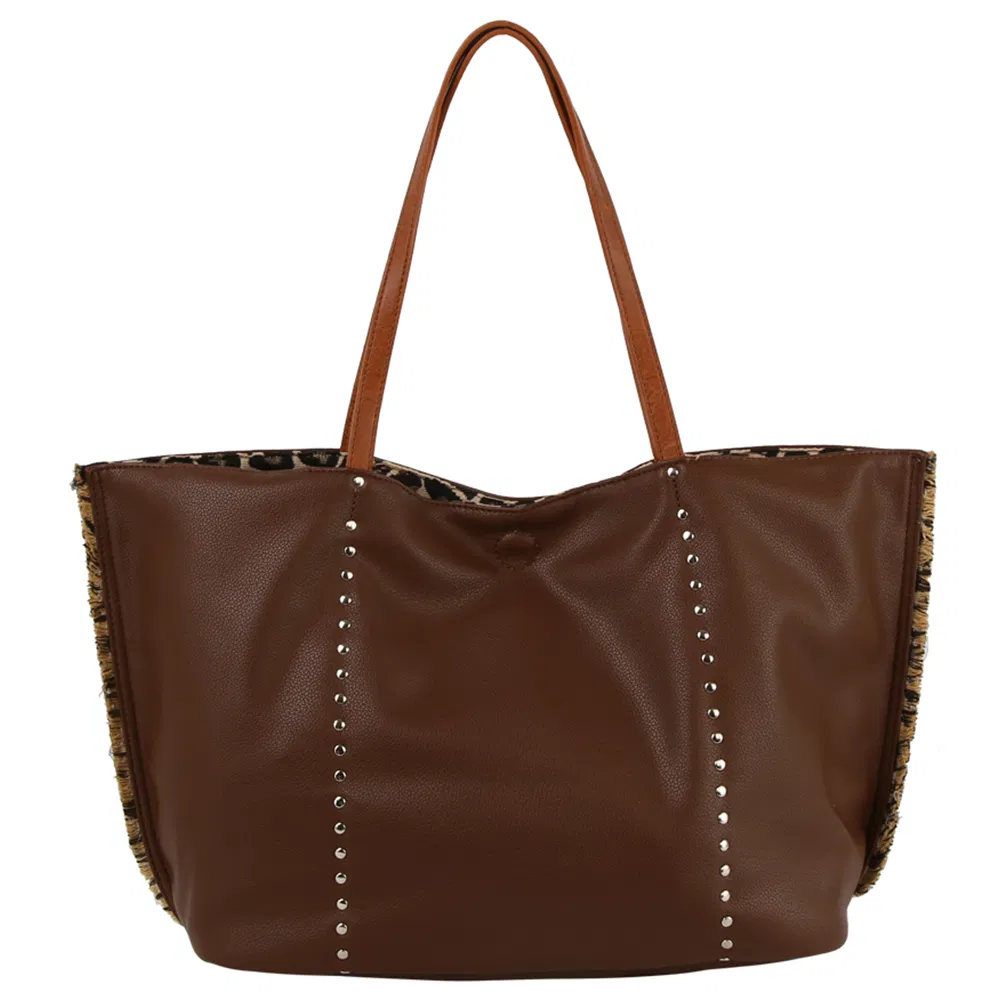 2026 moda Mujeres Bolsos Gran Capacidad Bolsos al por Mayor con Remaches Bolsos Compradores de Leopardo Reversibles Fabricantes