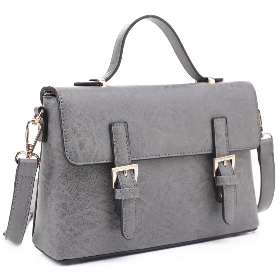 Bolso cruzado de mensajero de cuero vegano con hebilla y solapa a la moda
