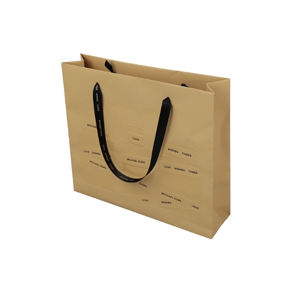 Bolsas de papel kraft personalizadas de tamaño mediano grande, en varios colores CMYK, con patrón de marca propia impreso