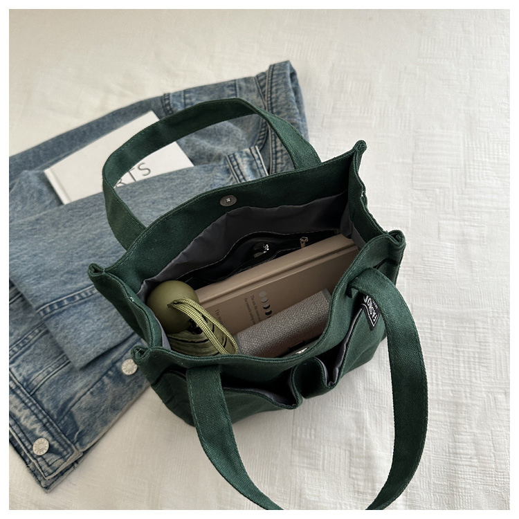 Bolso Tote de Lona Sólida con Múltiples Bolsillos, Gran Capacidad, Almacenamiento Organizado, Bolso de Hombro para el Commuter