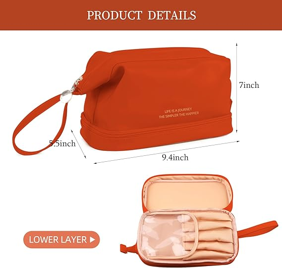 Estuche de viaje cosmético para mujer, bolsa de tocador de cuero vegano suave, personalizada, grande, de doble capa, impermeable y multifuncional
