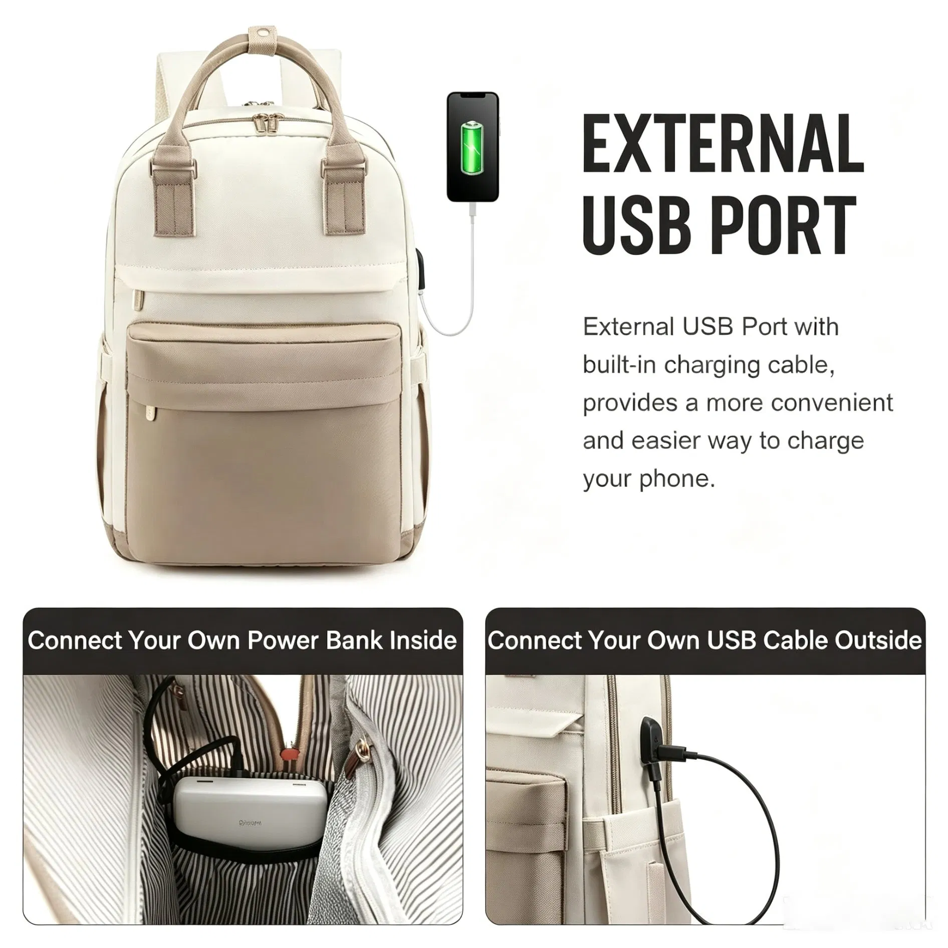 Mochilas de viaje con puerto USB, casuales y a prueba de agua, mochilas para portátiles de mujer