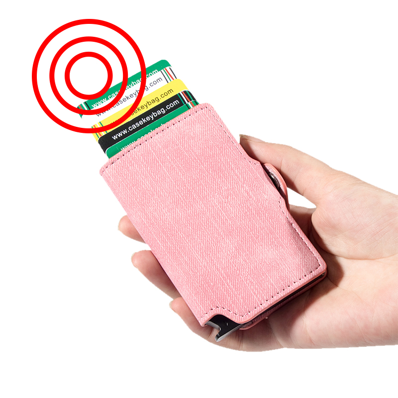 Carteras de diseñador de jeans de PU, marcas famosas, soporte de tarjeta de crédito de acero RFID, encantadora billetera