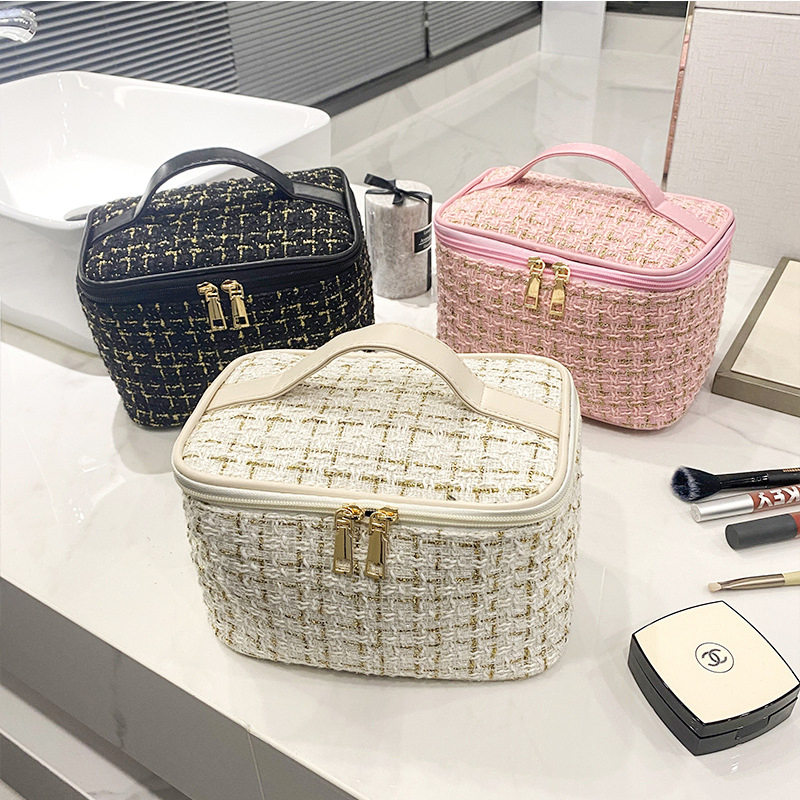 Bolsa de maquillaje cosmético de gran capacidad estilo coreano con cremallera, organizador de artículos de tocador reutilizable para mujer, bolsa de almacenamiento con cierre promocional
