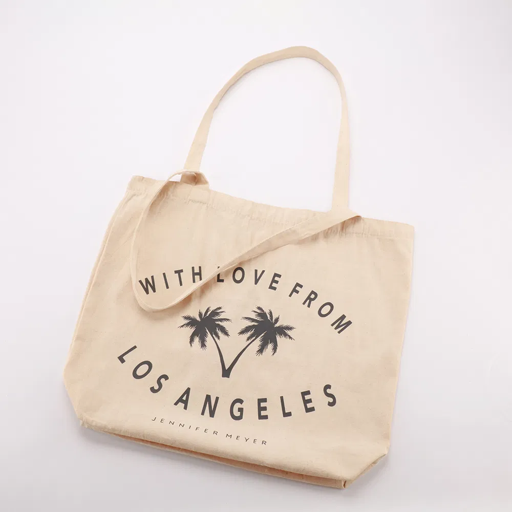 Nueva llegada gran bolsa de lona de algodón beige, bolsa de muselina reutilizable con logo impreso, bolsa de hombro para compras y promociones