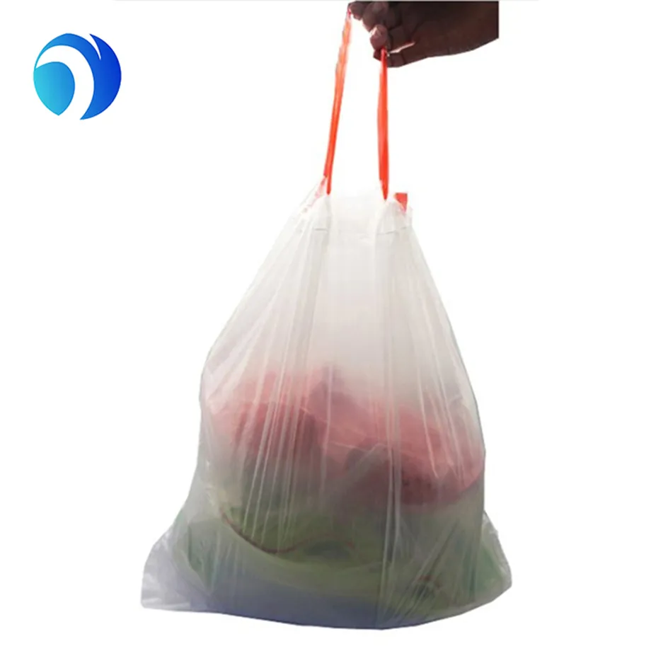Bolsa de basura biodegradable de plástico PE PLA tipo chaleco grande y portátil para cocina, personalizada, con cordón de compra