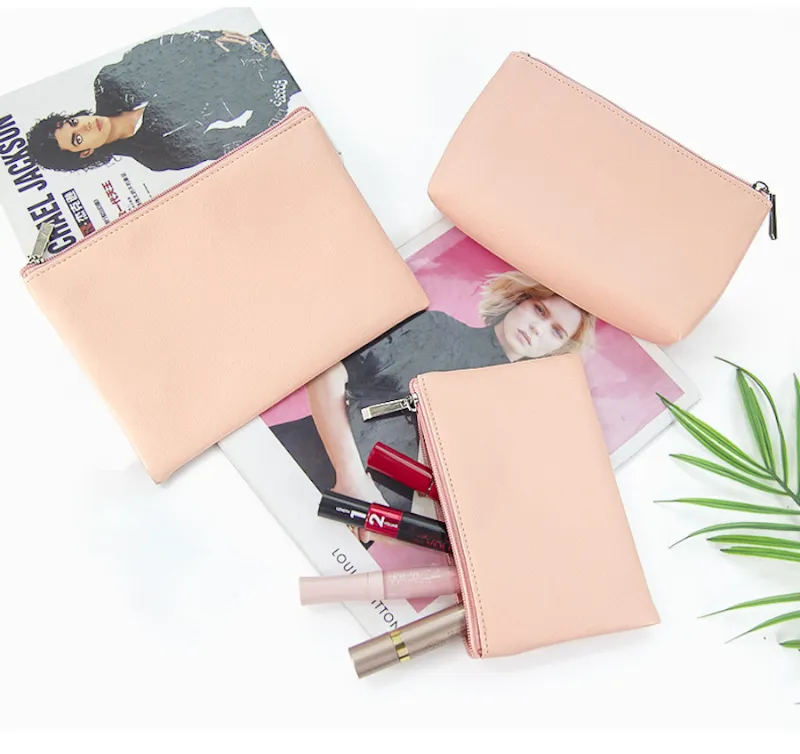 Bolsa de Maquillaje de Cuero Vegano Portátil con Cremallera, Neceser de Viaje para Cosméticos