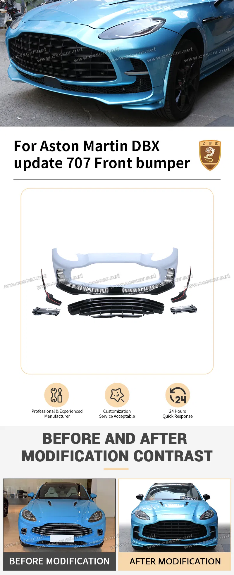 707 Estilo de Fibra de Carbono Seco para Para-choque Frontal de Carro para Aston Martin Dbx