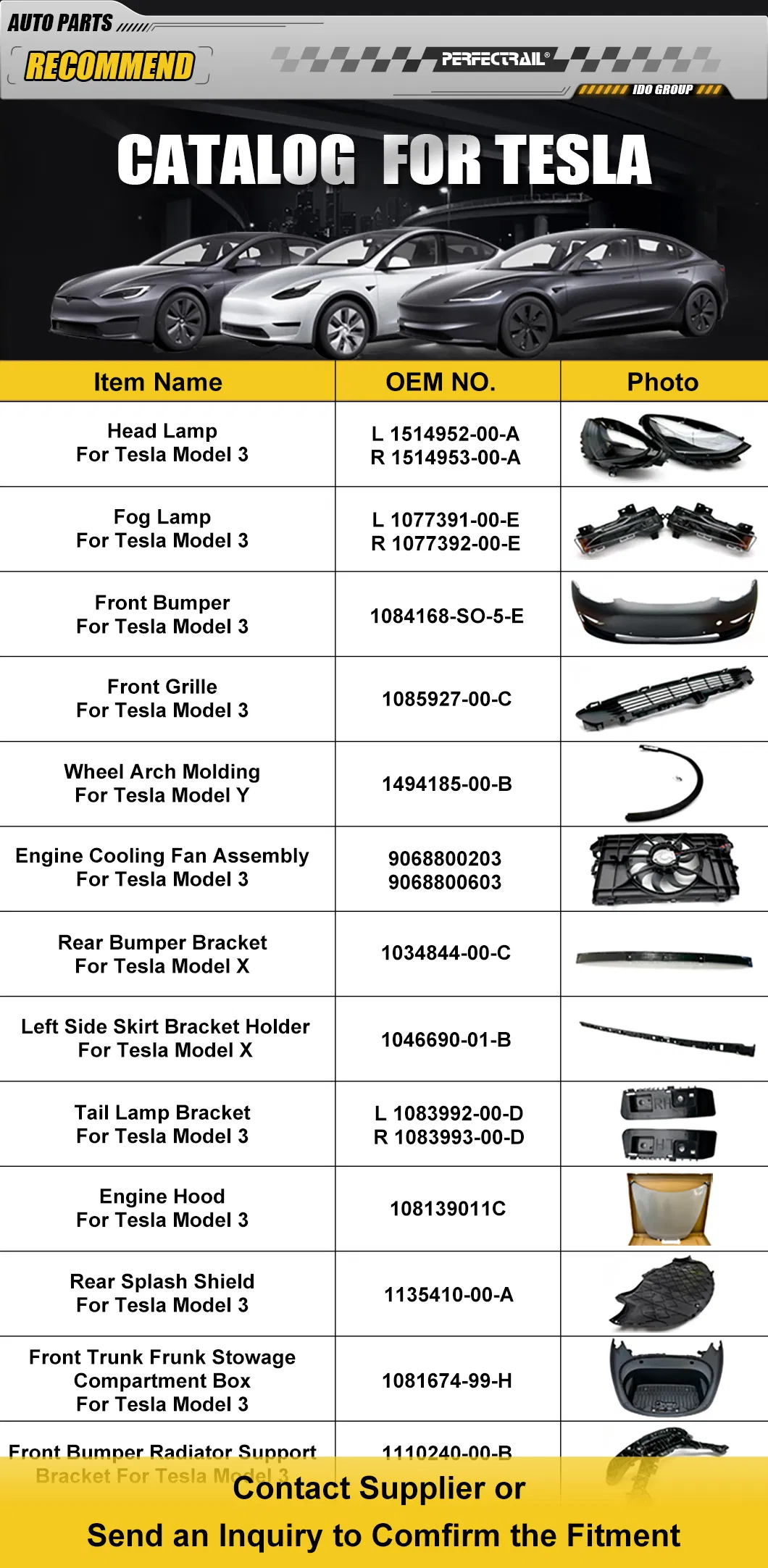 Peças de Reposição para Carro da Fábrica Kit de Carroceria Parachoque Frontal Barra de Reforço Inferior para Tesla Modelo 3