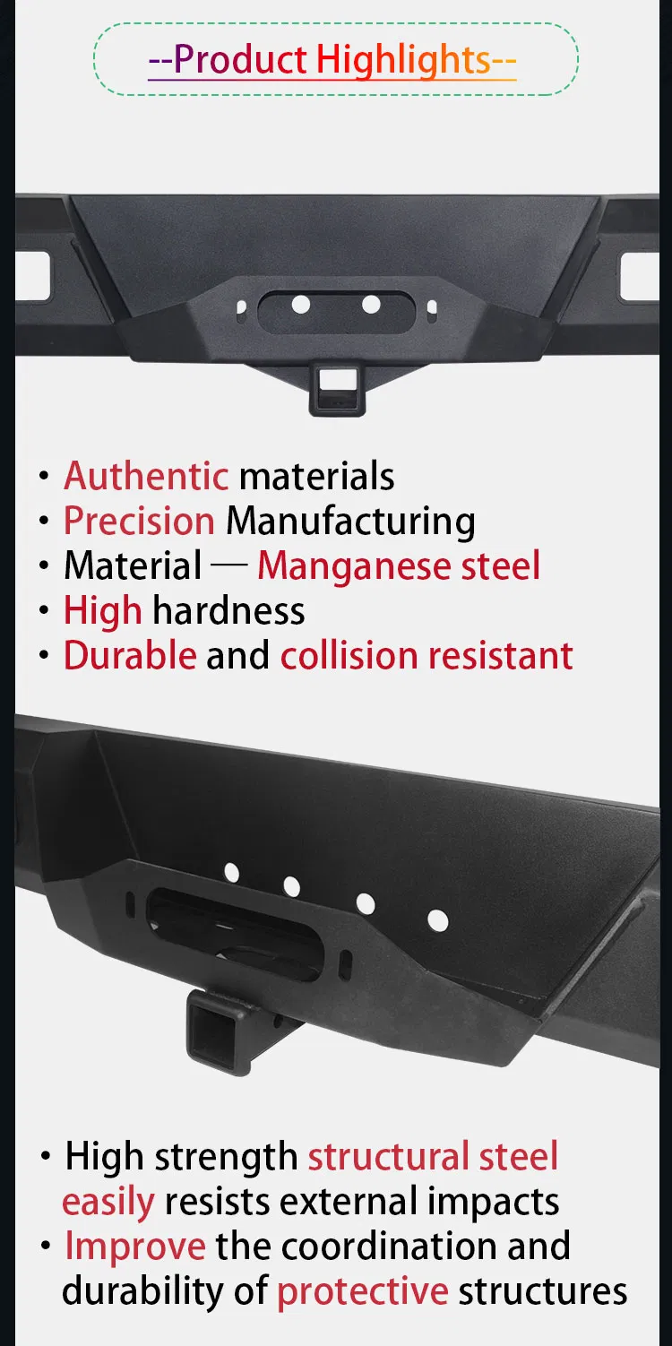 peças de veículo off-road para para-choque traseiro com suporte para guincho para Jeep Wrangler JL