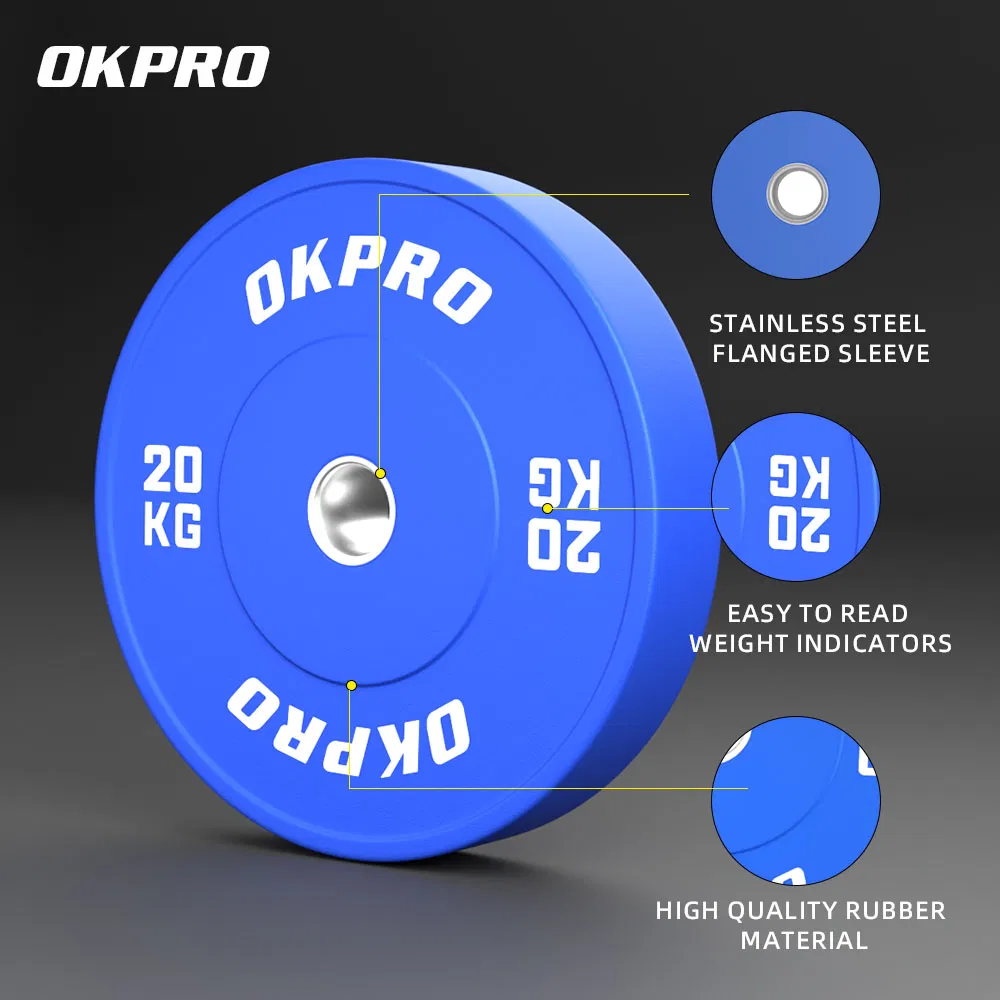 Venda Direta de Fábrica Okpro Placa de Borracha Colorida para Levantamento de Peso Treinamento Barra de Halteres Placas de Peso
