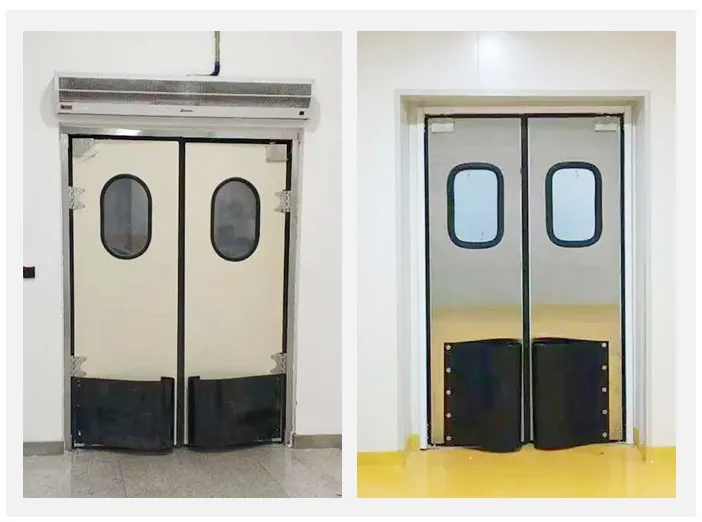 Portas de entrada de impacto em aço inoxidável com amortecedor de folha dupla, plástico ABS livre de poeira, para fábricas de alimentos, supermercados, restaurantes e cozinhas
