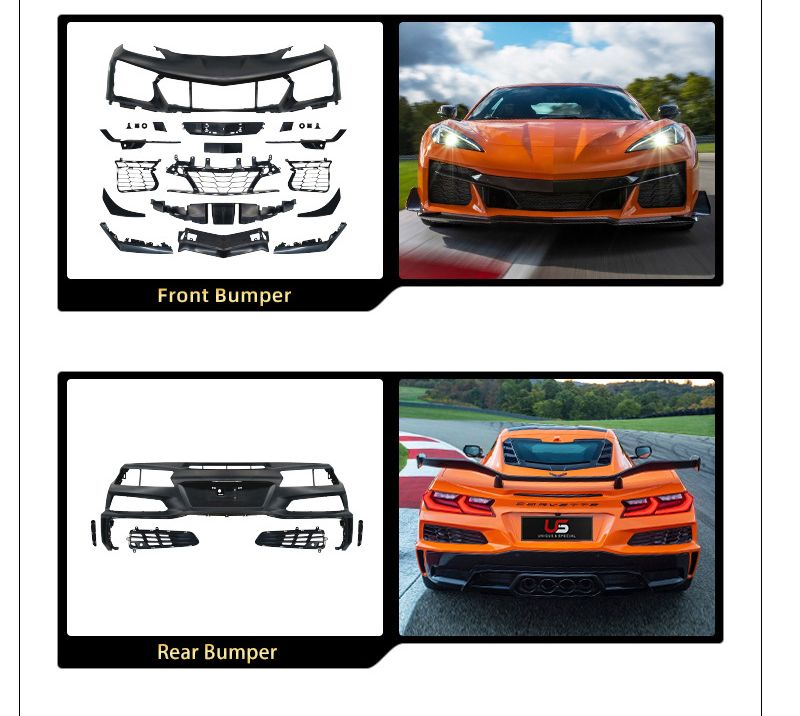 Peças de Automóveis Para-choques Dianteiro de Plástico PP para Chevrolet Corvette C8 Alterações Z06