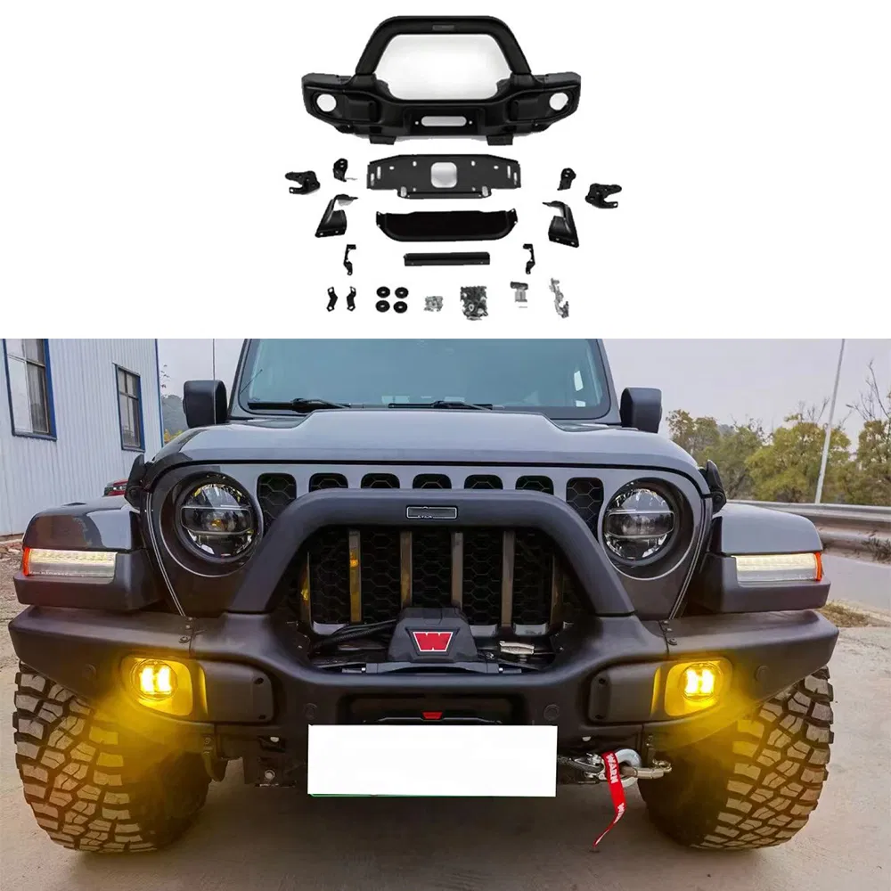 Bumper de Auto para Jeep Wrangler Jl 2018-2025 Peça Automotiva Offroad Carro de Alta Qualidade 4X4 Bumper Frontal Estilo Curto em Aço Personalizado