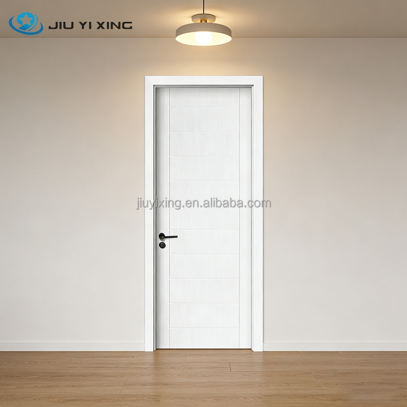 Jiuyixing Modern PVC Skin Veneer Sliding Flat Door Wpc Frame and Door Lightweight Cheap Price for Apartment