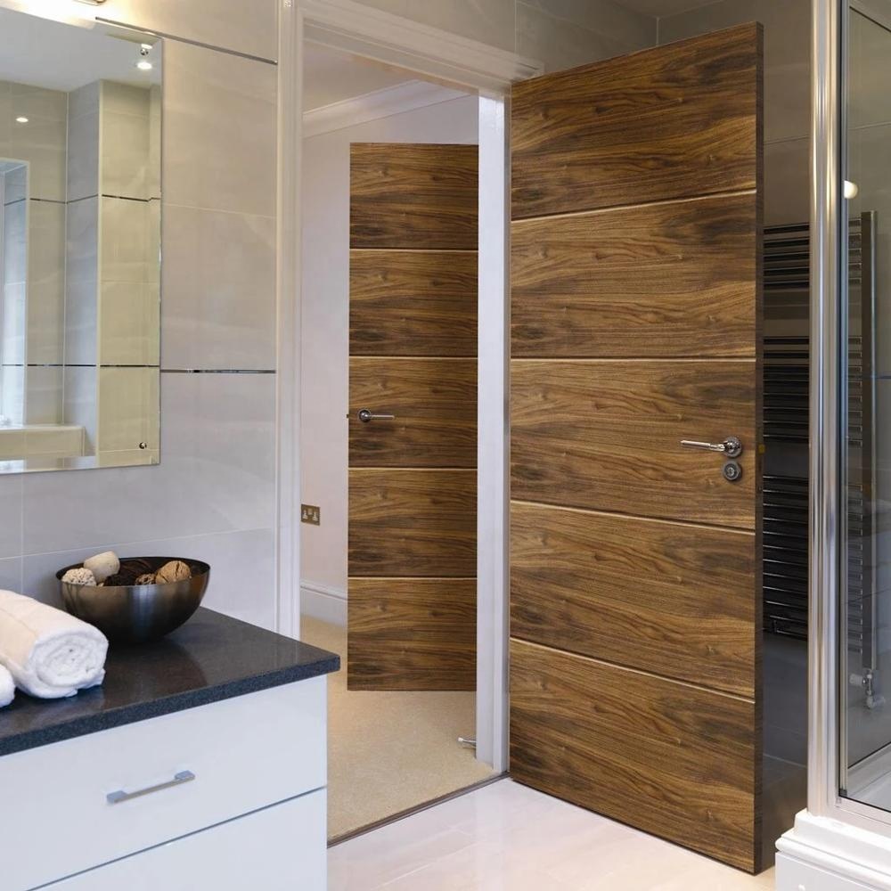 Modern Carved Walnut Veneer Engineered Composite Solid Wooden Interior Flush Doors for Hotel Apartment Decoration Acoustic