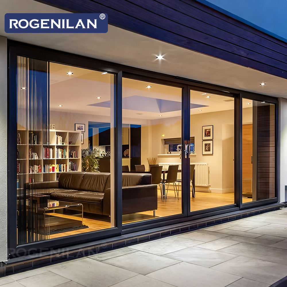 ROGENILAN Villa Windproof Exterior Sliding Glass Doors Aluminum Double Glazed Trackless Panoramic Patio Door