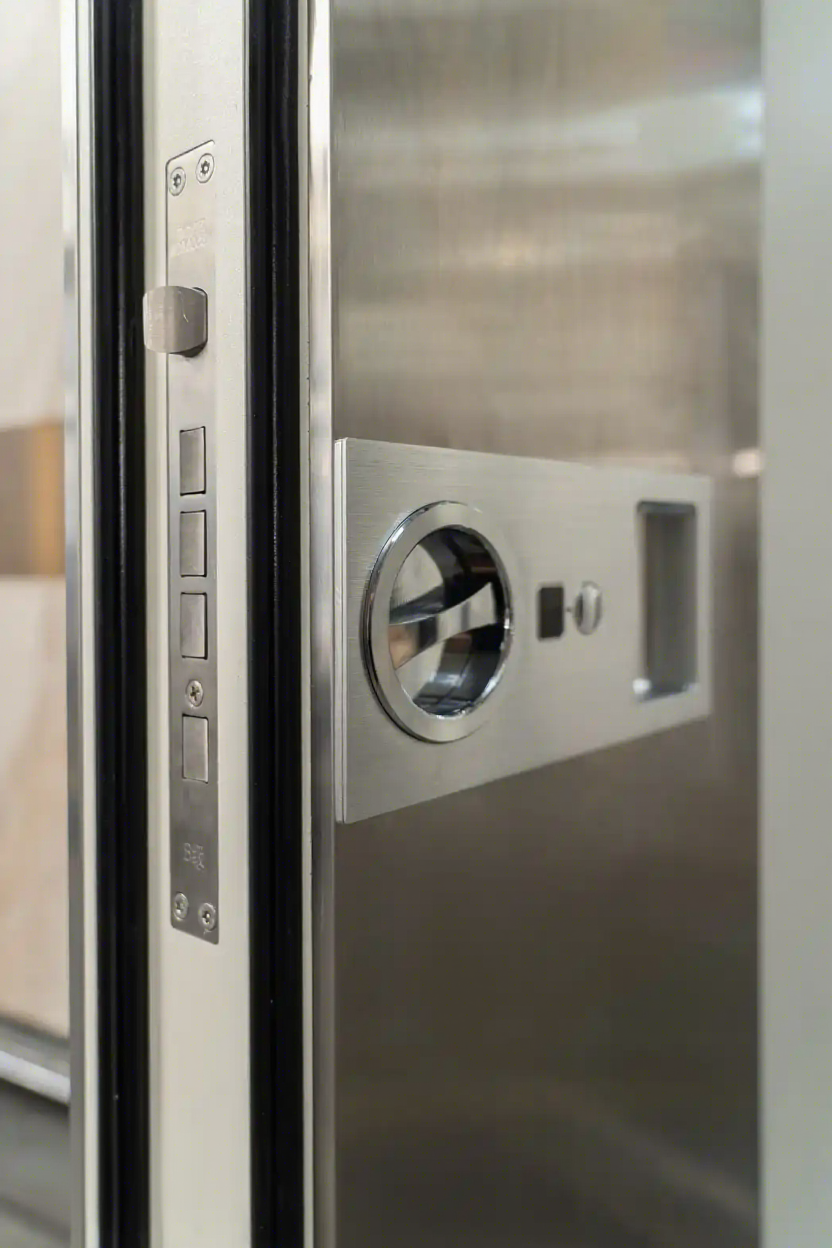 Modern Stainless Steel Armored Door | High-Security Minimalist Entry Door with 3-Year Warranty for Apartments &amp; Villas