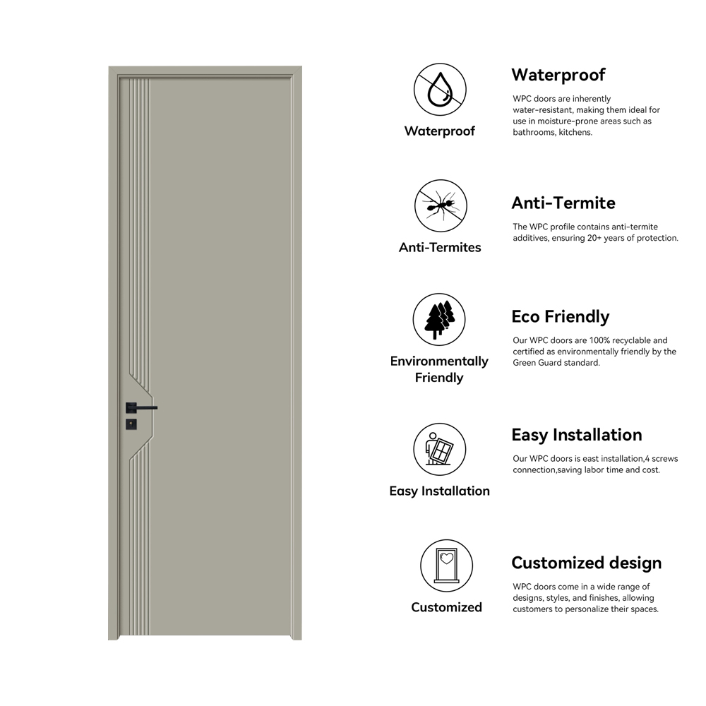 BALOM Customized Modern Wood Plastic Composite Waterproof Wpc Door Melamine Veneer Door PVC Interior Doors