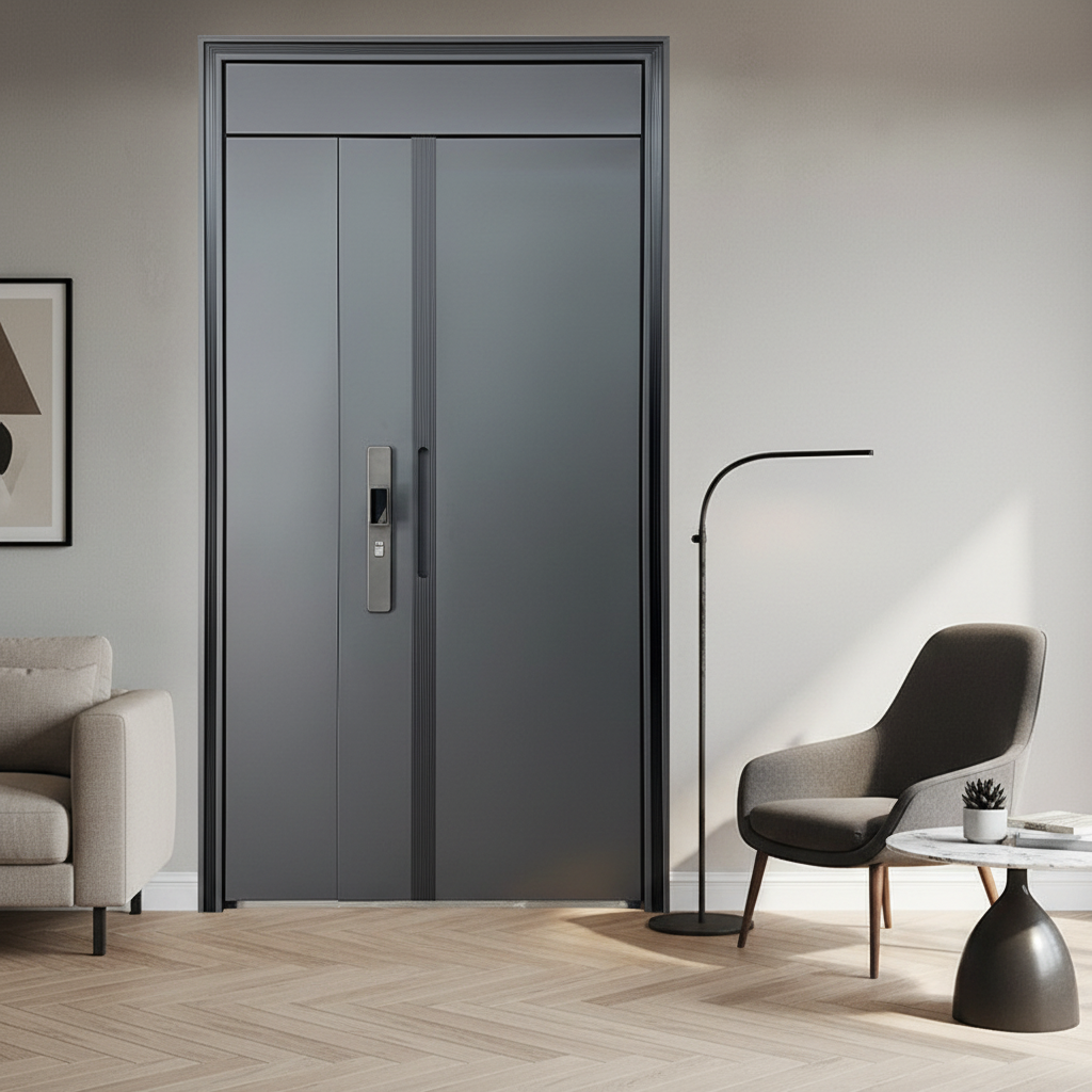 Intelligent Carved Aluminum Armored Security Door Anti-Theft Postmodern Design Side Opening for Villa Entrance