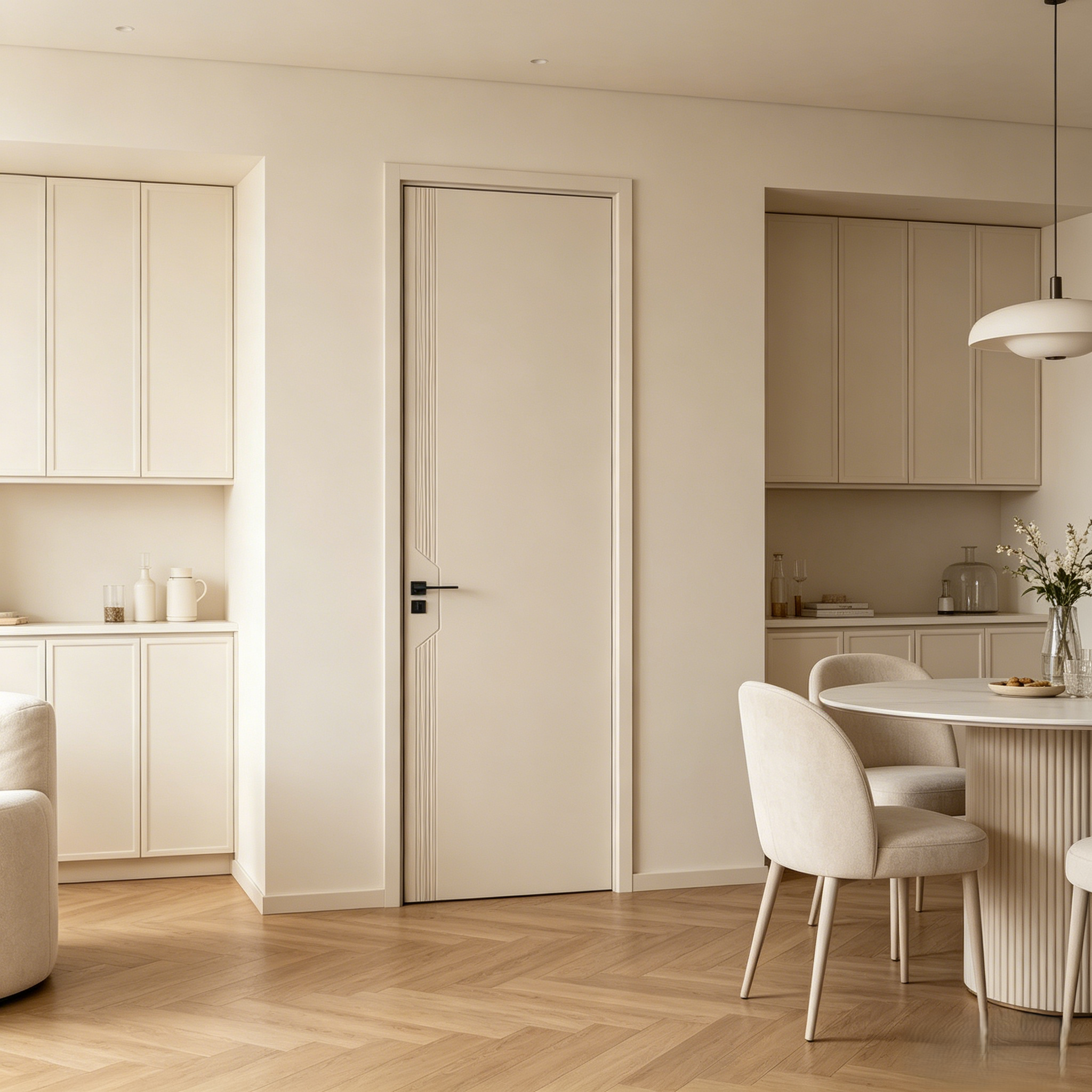 Minimalist Flat Wooden Door Factory Made Modern Interior Swing Door For Bedroom Hotel &amp; Homestay Projects