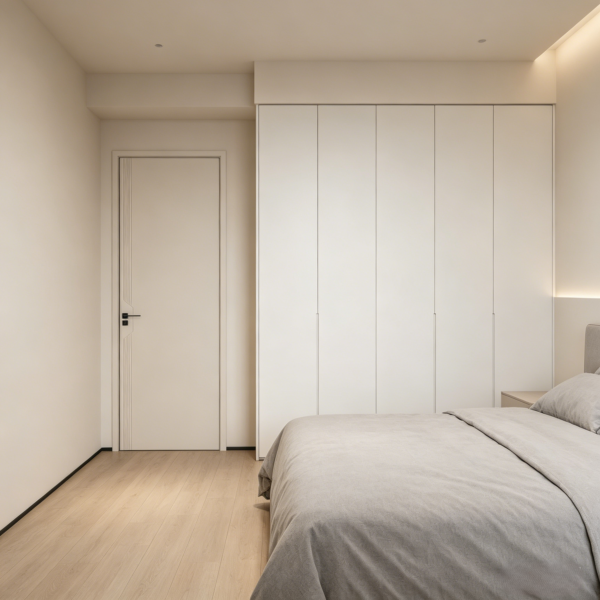 Minimalist Flat Wooden Door Factory Made Modern Interior Swing Door For Bedroom Hotel &amp; Homestay Projects