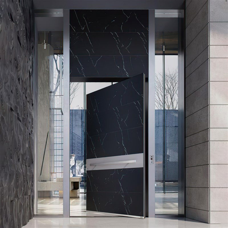 Elegant Aluminum Security Pivot Door with Elegant Glass Design for Front Entry Living Room Exterior &amp; Hotel/Villa Use