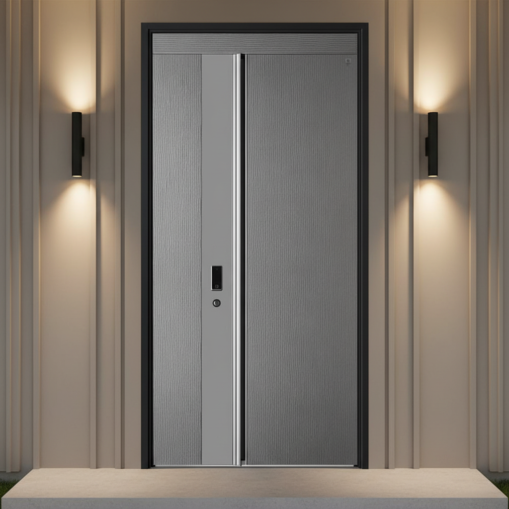 New Design Modern Security Steel Door Frame Fire Prevention Bulletproof Grey Finished Exterior Entrance Puertas De Exterior Door