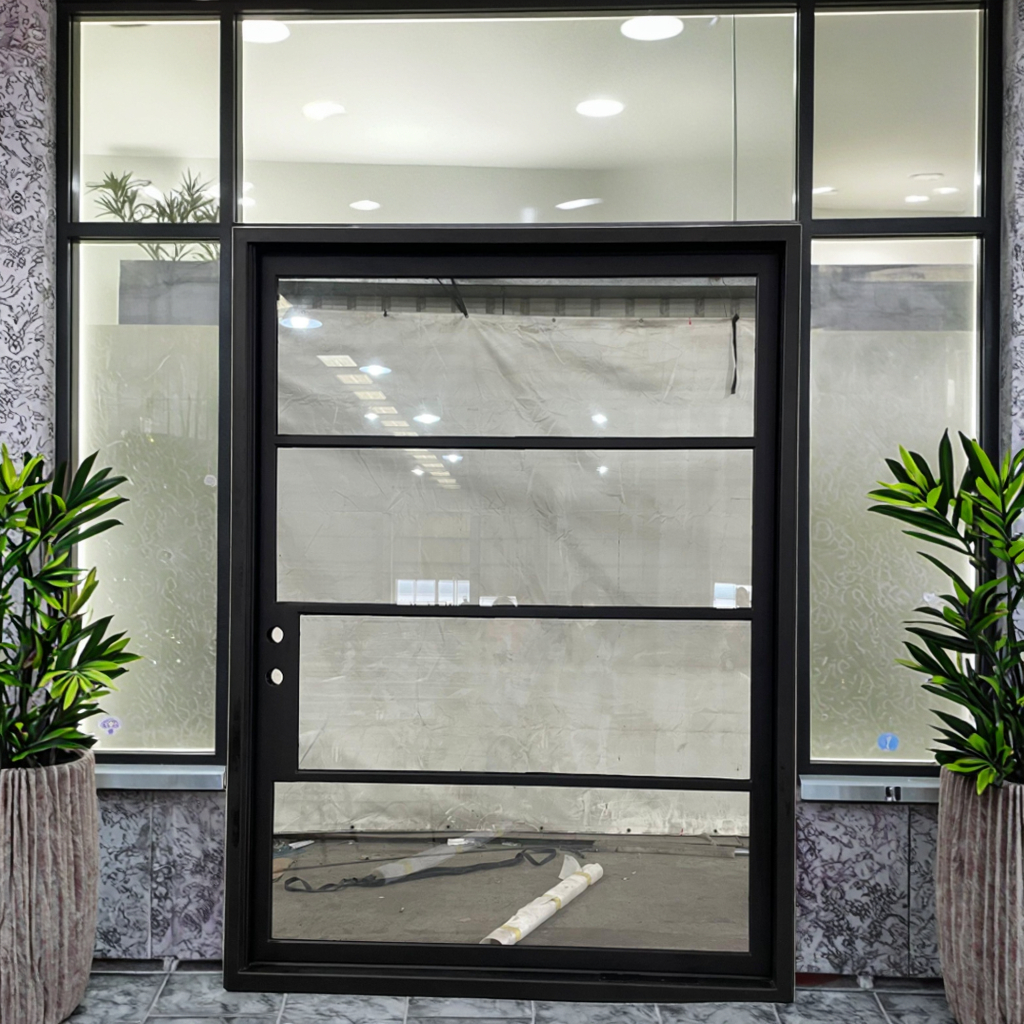 Scroll Iron 2025 Modern Entry Interior Exterior Main Front Wrought Iron Single Security Metal Glass Entrance Steel Pivot Door