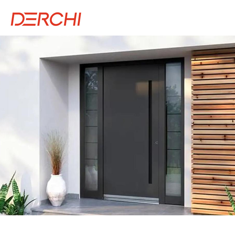 DERCHI USA Luxury Design Metal Entrance Door Exterior Security Front Pivot Door Entry Black Aluminum Stainless Steel Pivot Door