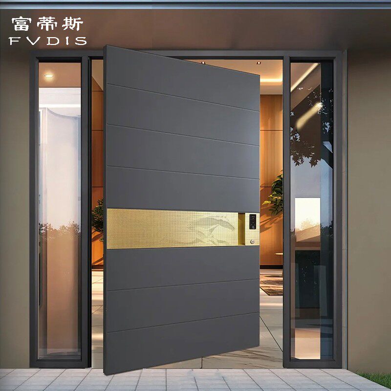Off-axis Anti-Theft Villa Gate Entrance Door Central-Axis Pivot Postmodern Design Finely Carved Cast Aluminum 3-Year Warranty