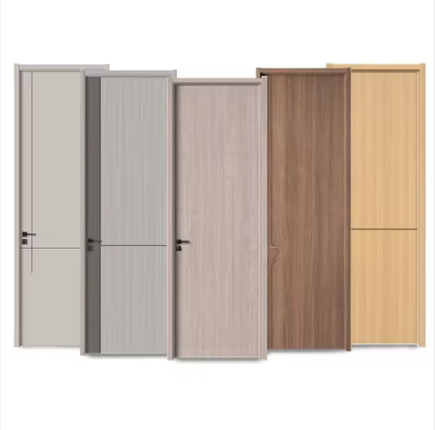 White Veneer PVC WPC Waterproof Modern Finished Interior Wooden Door for Living Room Kitchen Bedroom Bathroom Hotel Villa