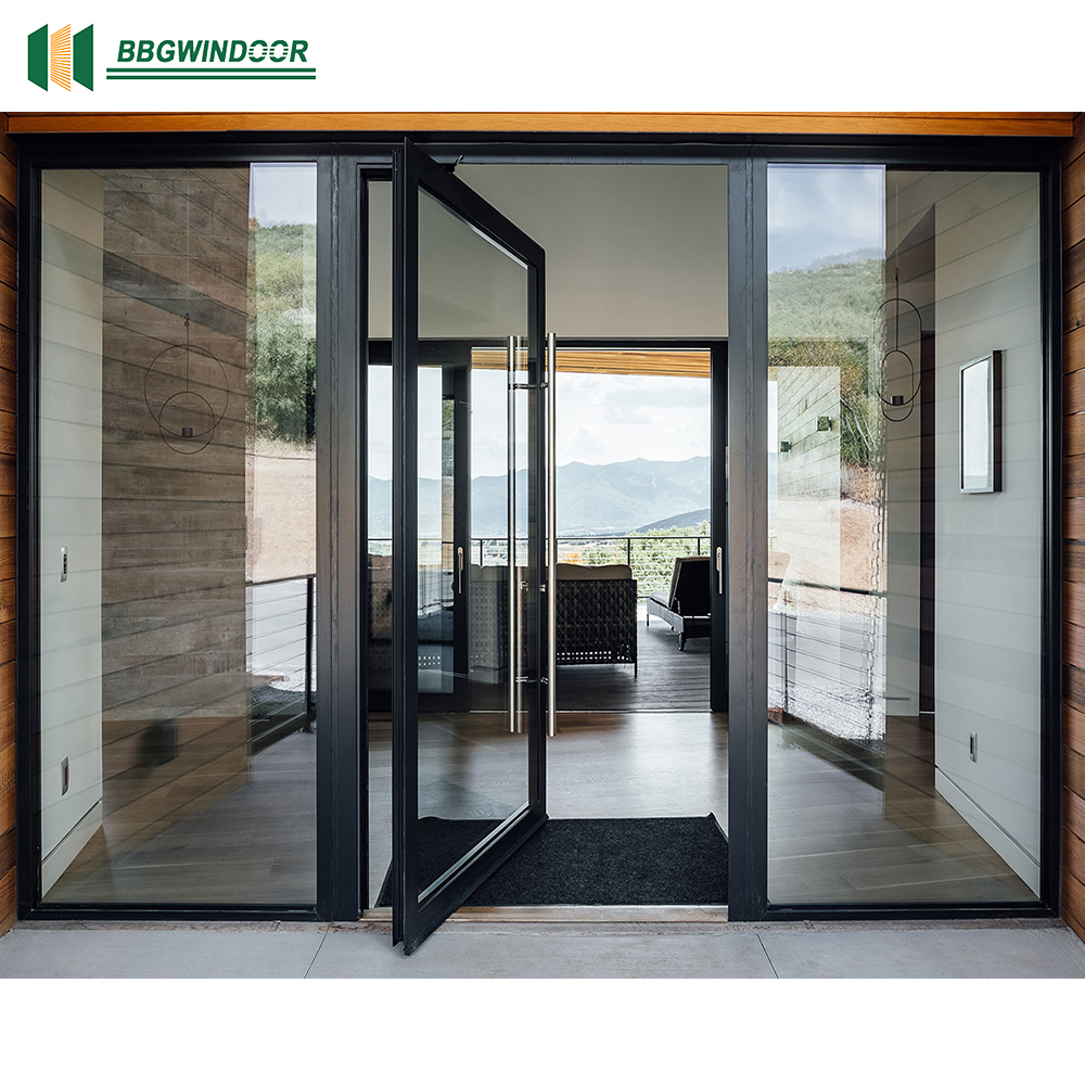 Lukliving Aluminum Double Glass Swing Door With Safety Locks Patio Glass Prices Entrance Pivot Aluminum Door