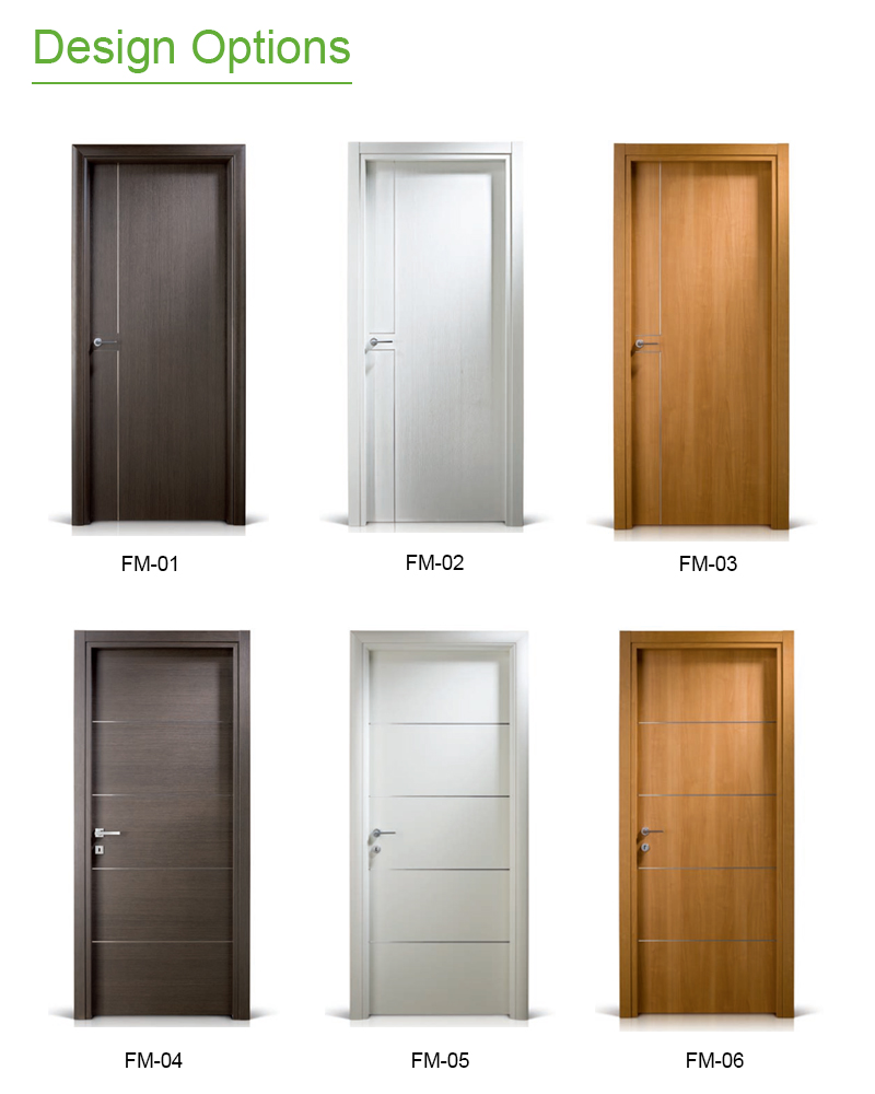 Engineered Wood Veneer MDF Laminated Metal Strip Decoration Single Swing Modern Flush Door