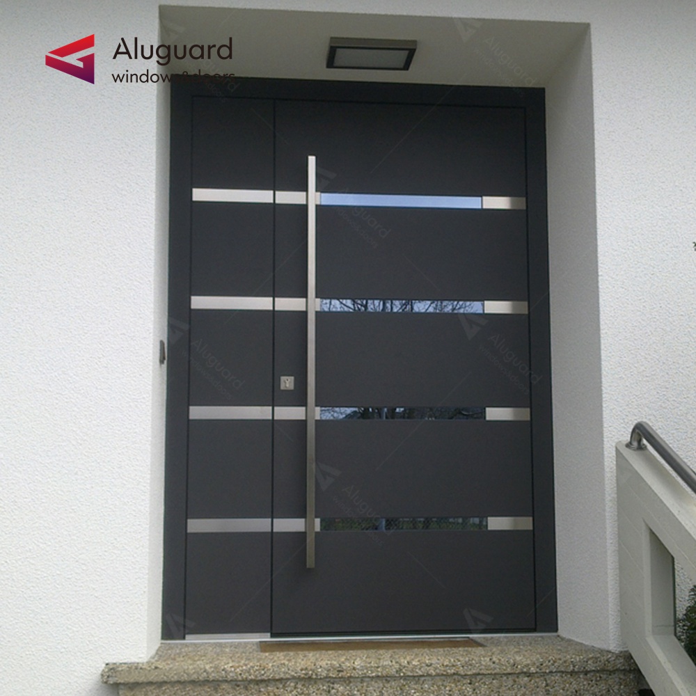 Modern Entrance Door Porte Metal Aluminum Glass Pivot Front Security Door Waterproof Thermal Insulation Porte Acier for Villa