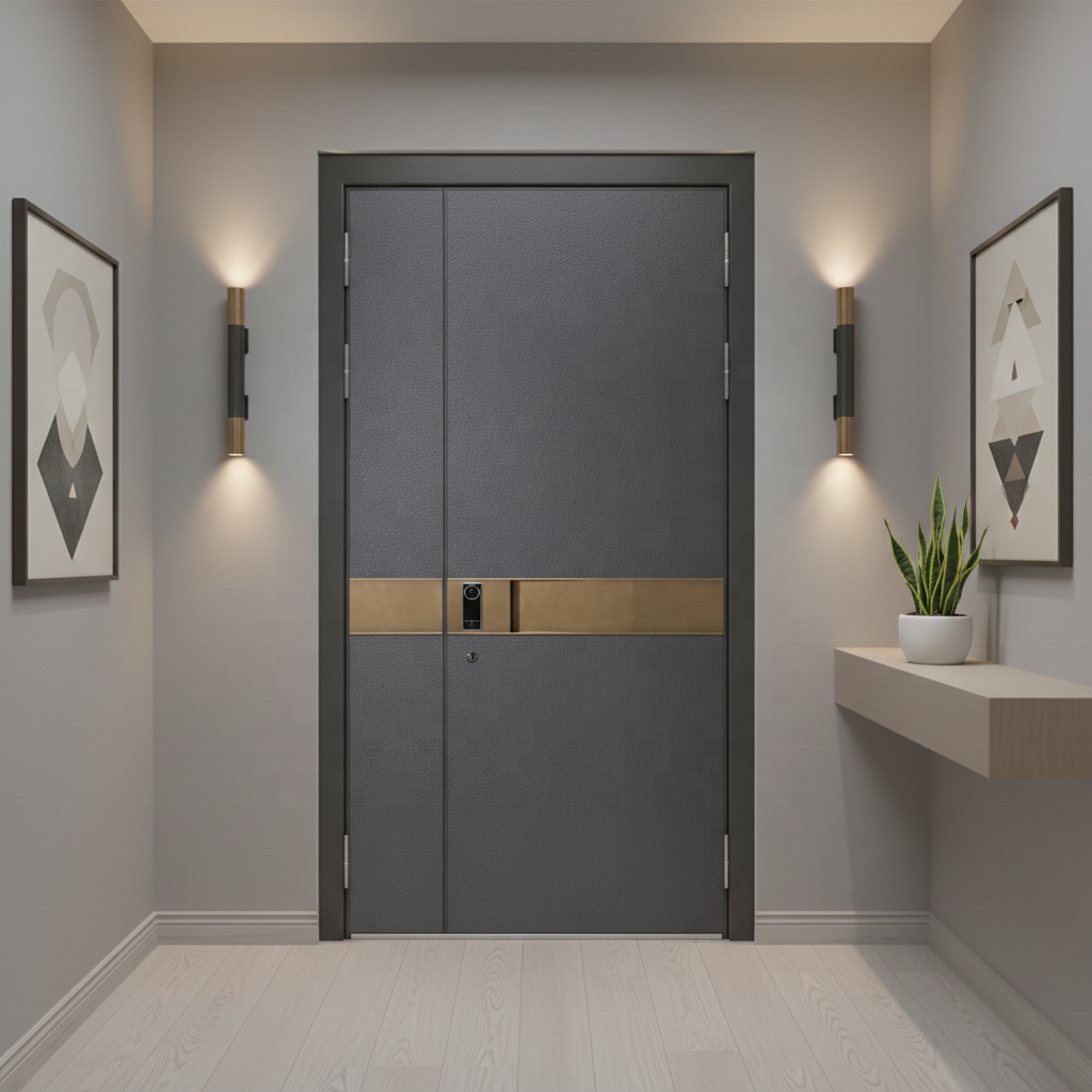 New Design Modern Security Steel Door Frame Fire Prevention Bulletproof Grey Finished Exterior Entrance Puertas De Exterior Door
