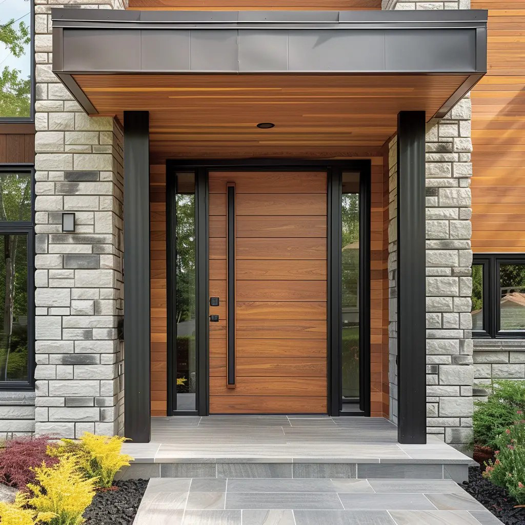 Modern Heavy Duty Large Wood Grain Aluminum Long Square Handle Front Entry Pivot Door