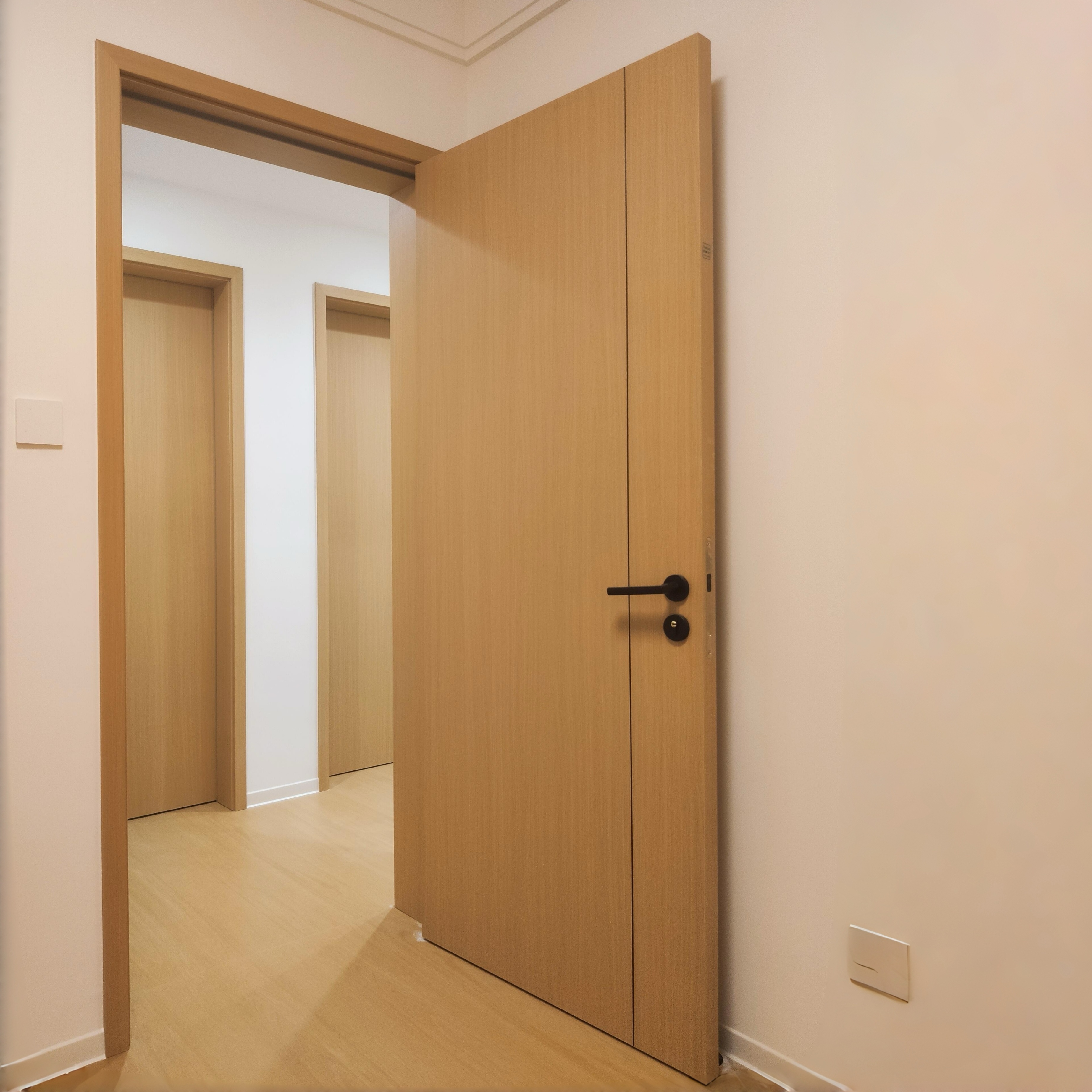 Modern White Oak Interior Door Rift Cut Natural Veneer Solid Core Flush Door Featuring Concealed Hinge And Magnet Lock Design