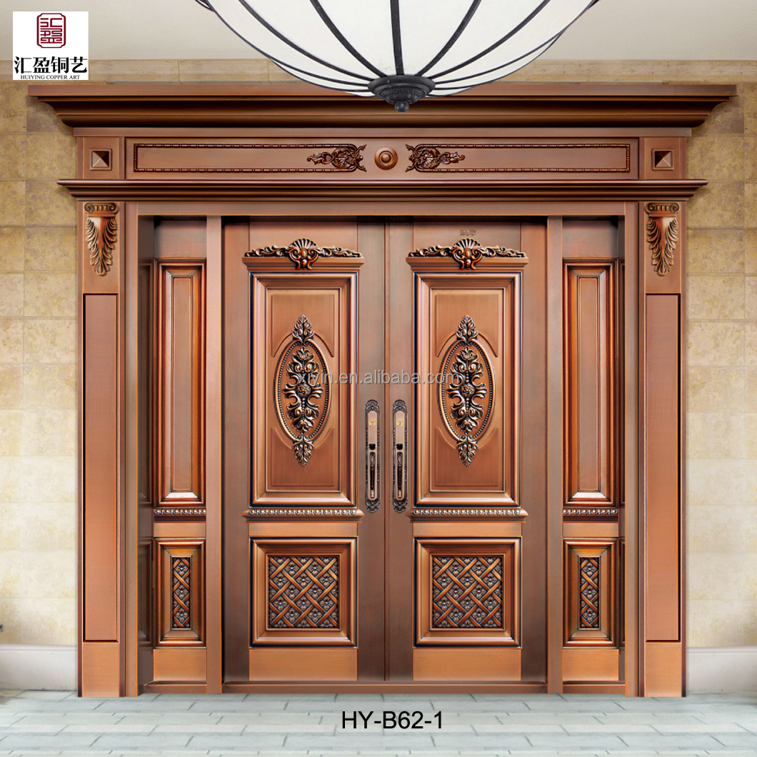 Luxury House Entrance Front Door Design Real Copper Material Decorative Armored Security Doors
