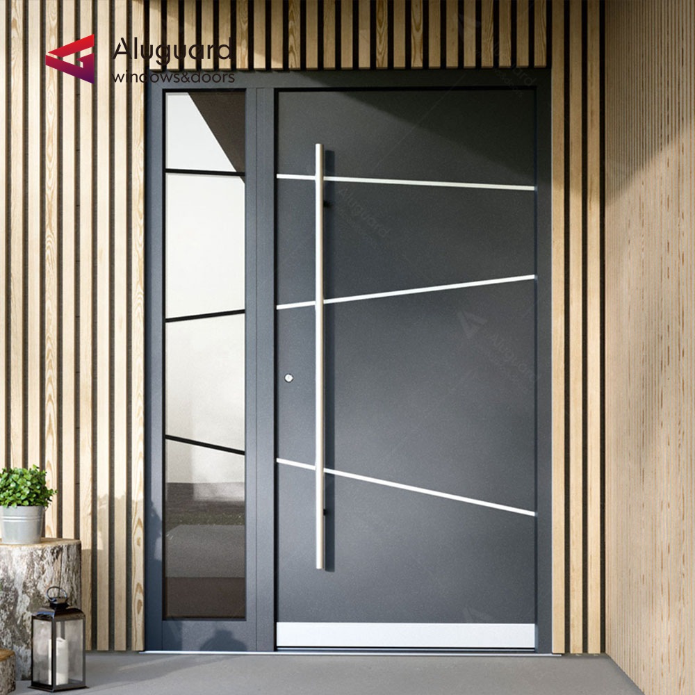 Modern Entrance Door Porte Metal Aluminum Glass Pivot Front Security Door Waterproof Thermal Insulation Porte Acier for Villa
